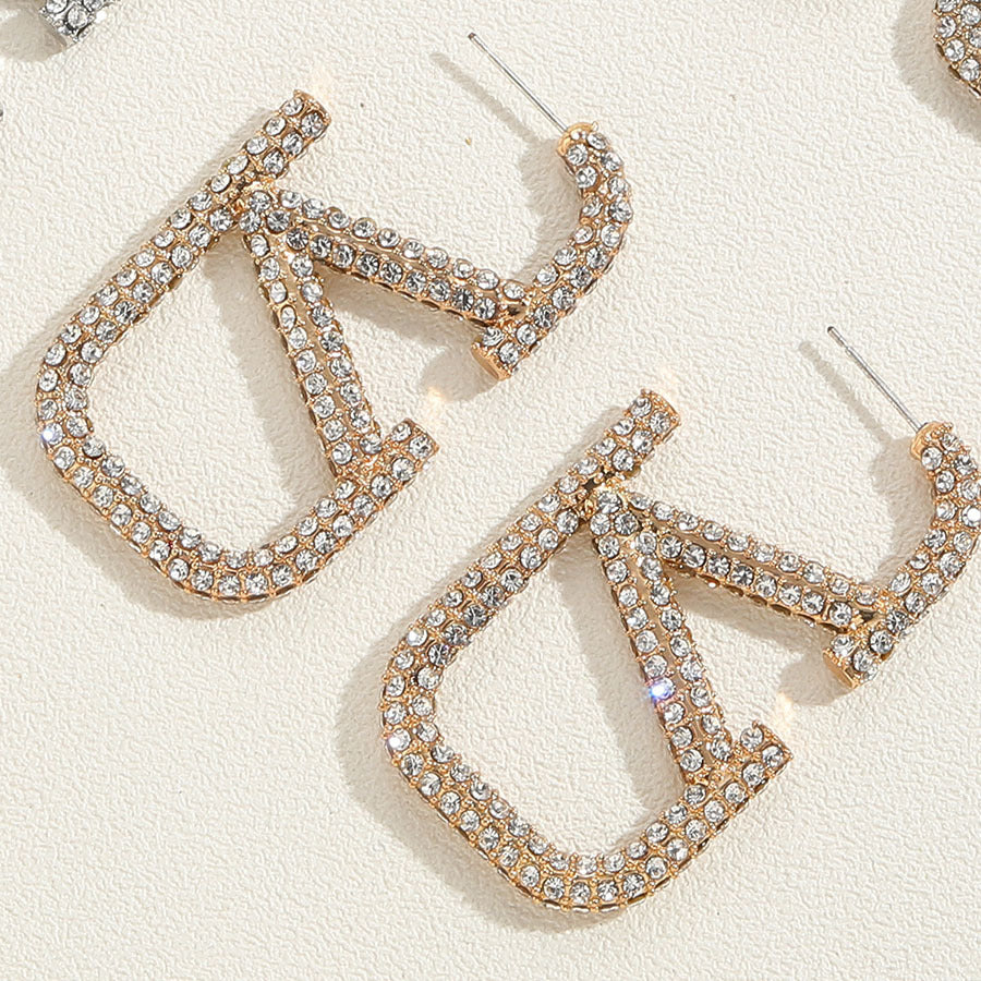 Wholesale Letter V Full Diamond Alloy Letter Stud Earrings